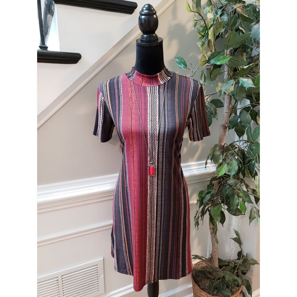 BCBG Generation Dress Womens Small Multicolor Mock Neck Stretch Bodycon Mod